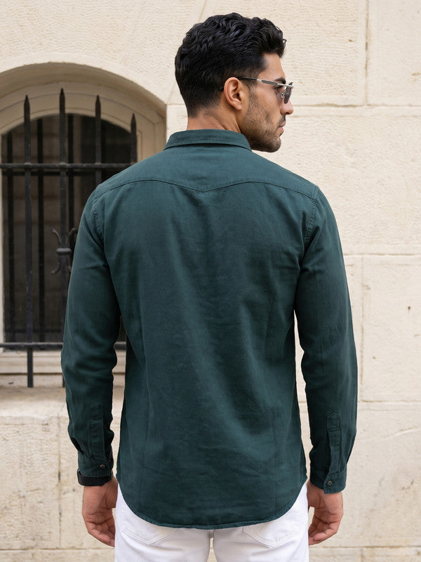Kuons Avenue Men's Bottle Green Denim Casual Shirt