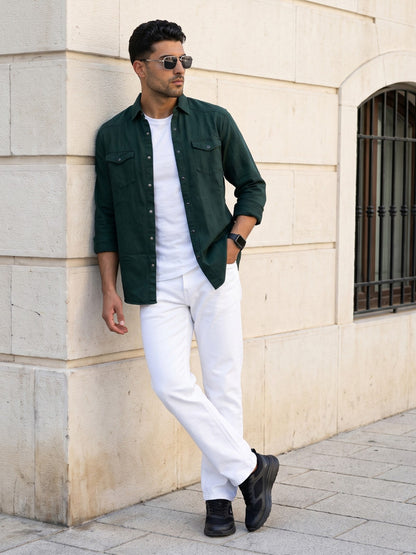 Kuons Avenue Men's Bottle Green Denim Casual Shirt