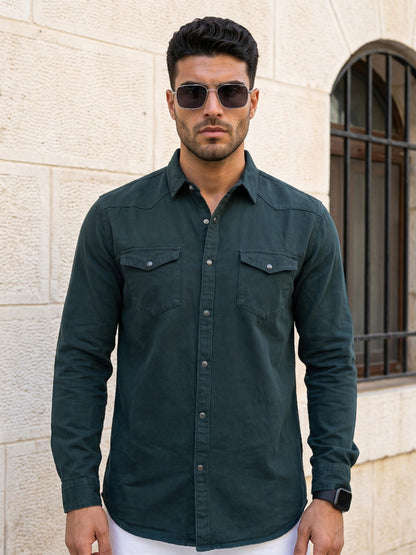 Kuons Avenue Men's Bottle Green Denim Casual Shirt