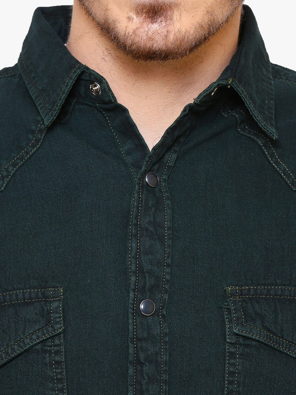 Kuons Avenue Men's Bottle Green Denim Casual Shirt