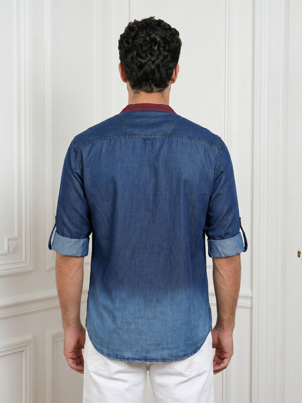 Kuons Avenue Men's Dark Blue Denim Ombre Tailored Fit Short Kurta