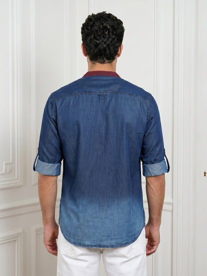 Kuons Avenue Men's Dark Blue Denim Ombre Tailored Fit Short Kurta
