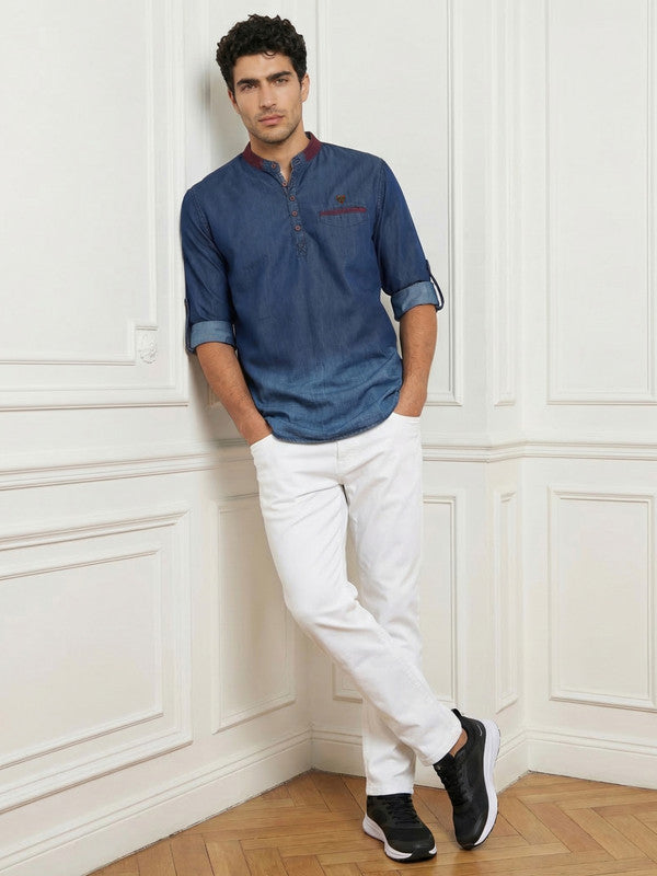 Kuons Avenue Men's Dark Blue Denim Ombre Tailored Fit Short Kurta