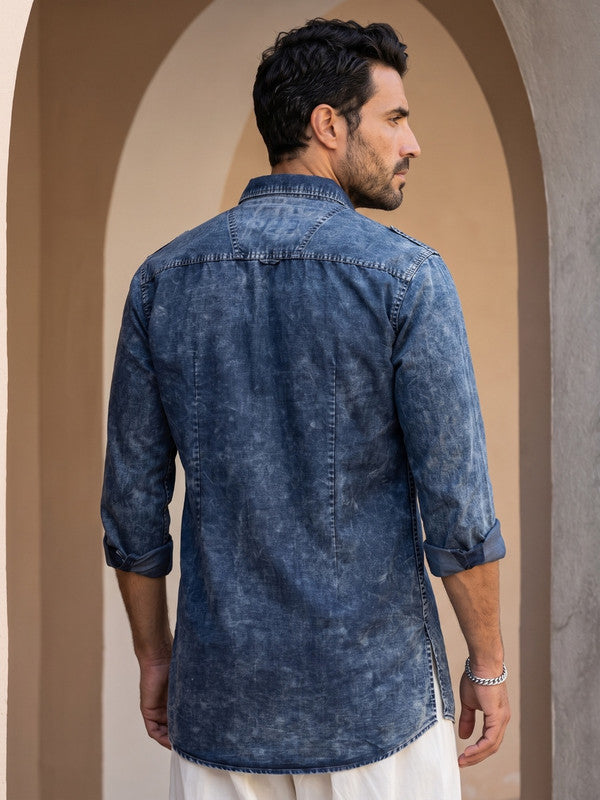 Kuons Avenue Men's Cloud Black Denim Pathani Kurta