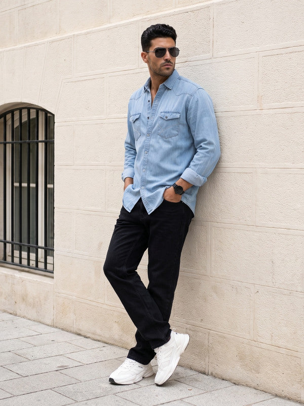 Kuons Avenue Men’s Icewash Denim Casual Shirt