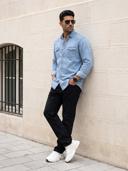 Kuons Avenue Men’s Icewash Denim Casual Shirt