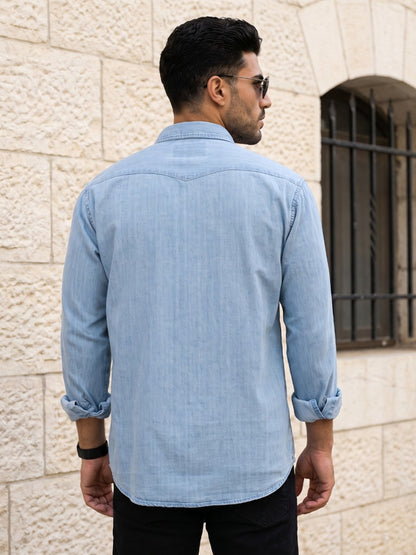 Kuons Avenue Men’s Icewash Denim Casual Shirt