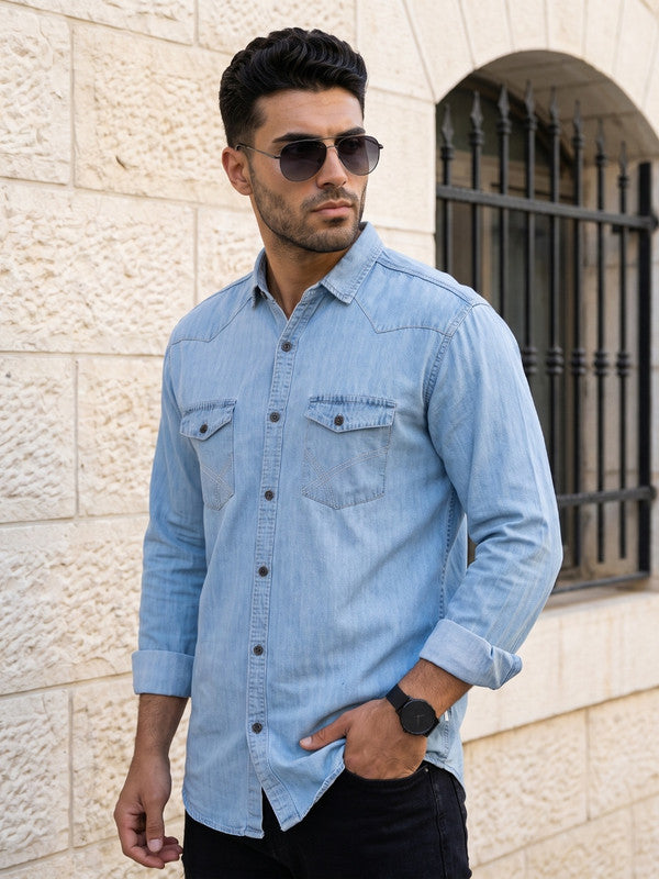 Kuons Avenue Men’s Icewash Denim Casual Shirt