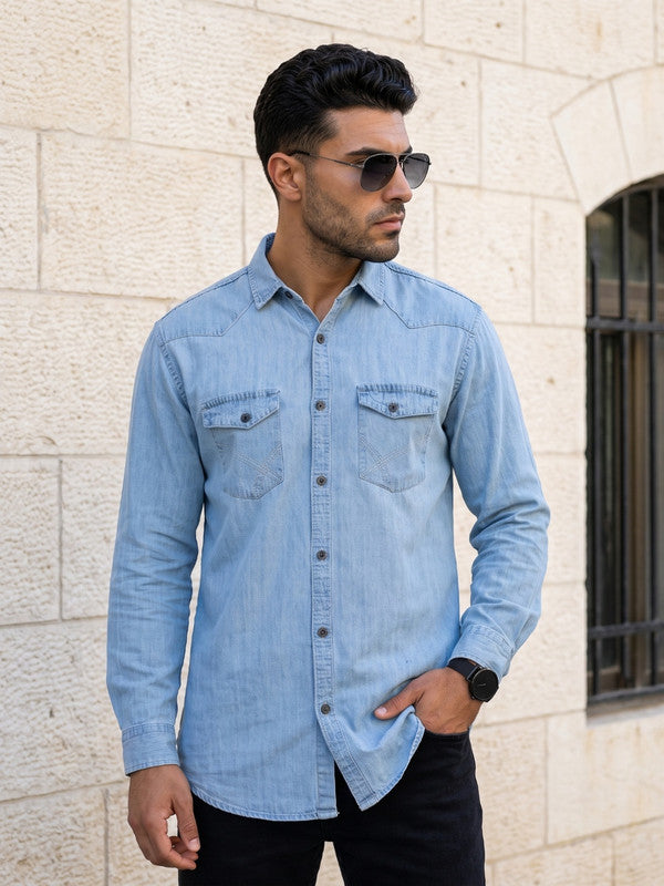 Kuons Avenue Men’s Icewash Denim Casual Shirt