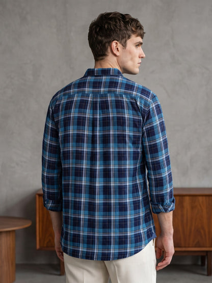 Kuons Avenue Men's Teal Blue Cotton Flannel Checks Casual Shirt