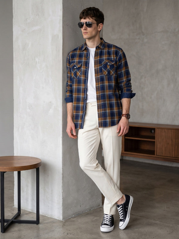 Kuons Avenue Men's Mustard Cotton Flannel Checks Casual Shirt