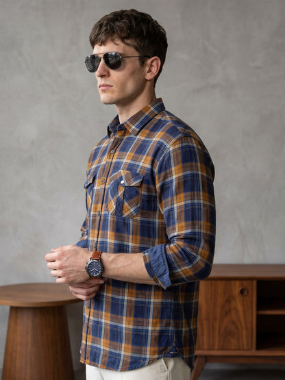 Kuons Avenue Men's Mustard Cotton Flannel Checks Casual Shirt