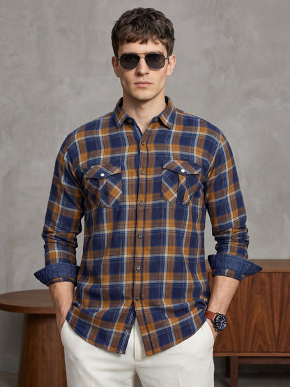 Kuons Avenue Men's Mustard Cotton Flannel Checks Casual Shirt