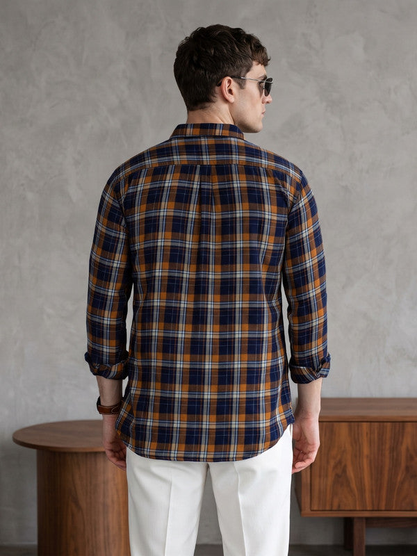 Kuons Avenue Men's Yellow Mustard Cotton Flannel Checks Casual Shirt