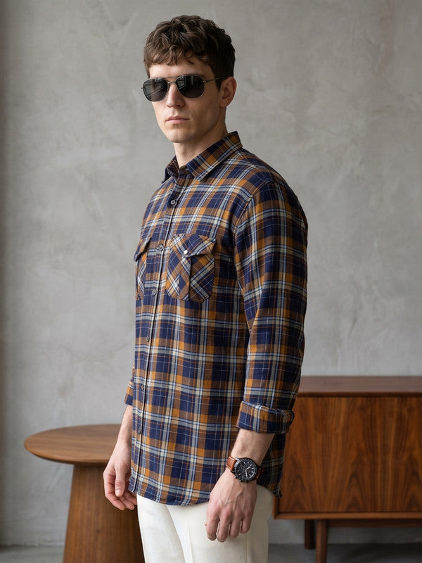 Kuons Avenue Men's Yellow Mustard Cotton Flannel Checks Casual Shirt