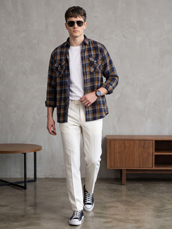 Kuons Avenue Men's Yellow Mustard Cotton Flannel Checks Casual Shirt