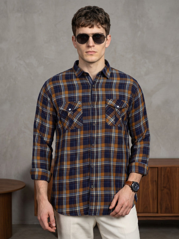 Kuons Avenue Men's Yellow Mustard Cotton Flannel Checks Casual Shirt