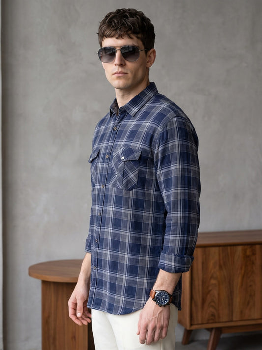 Kuons Avenue Men's Steel Grey Cotton Flannel Checks Casual Shirt