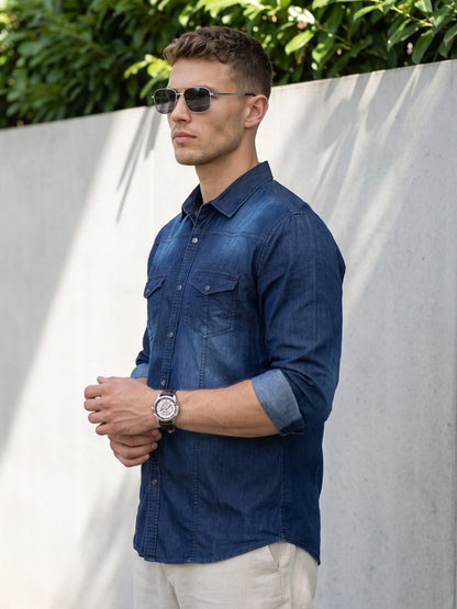 Kuons Avenue Men’s Dark Indigo Denim Casual Shirt