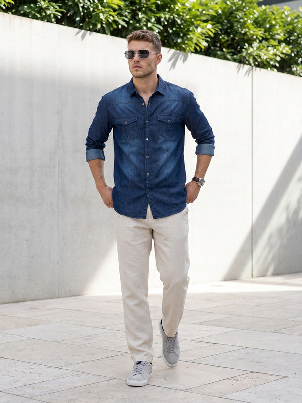 Kuons Avenue Men’s Dark Indigo Denim Casual Shirt