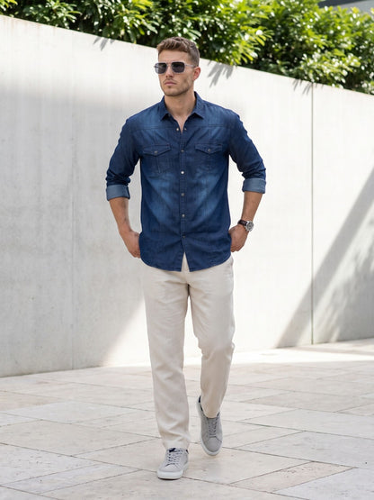 Kuons Avenue Men’s Dark Indigo Denim Casual Shirt