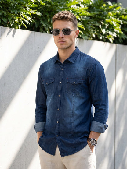 Kuons Avenue Men’s Dark Indigo Denim Casual Shirt