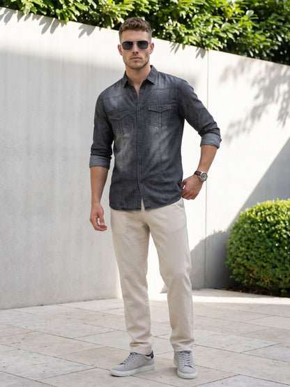 Kuons Avenue Men’s Dark Charcoal Black Denim Casual Shirt