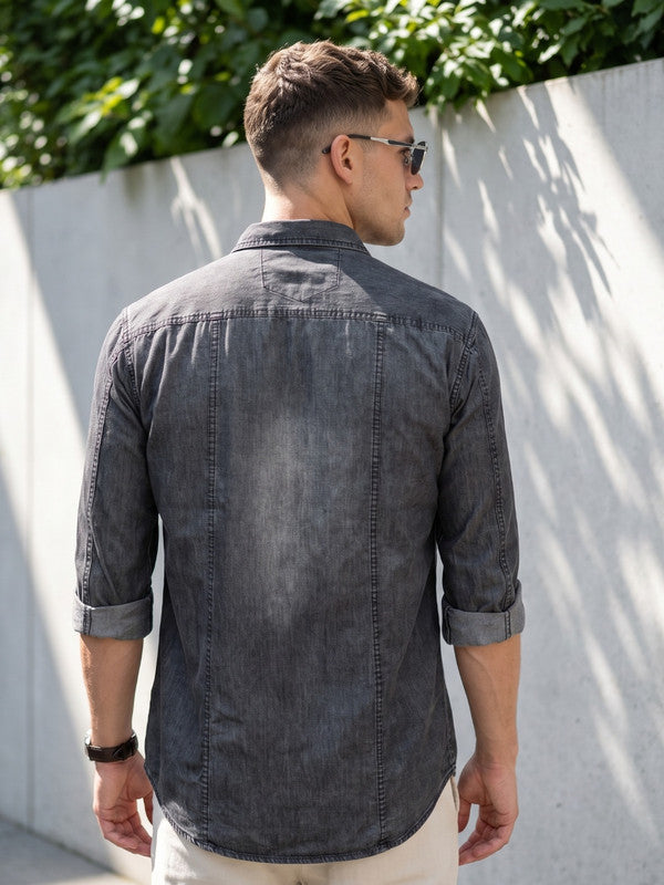 Kuons Avenue Men’s Dark Charcoal Black Denim Casual Shirt