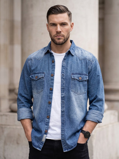 Kuons Avenue Men’s Stonewash Denim Casual Shirt