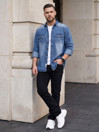 Kuons Avenue Men’s Stonewash Denim Casual Shirt