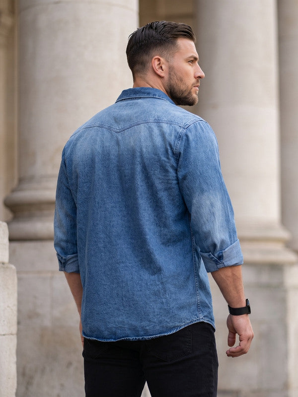 Kuons Avenue Men’s Stonewash Denim Casual Shirt