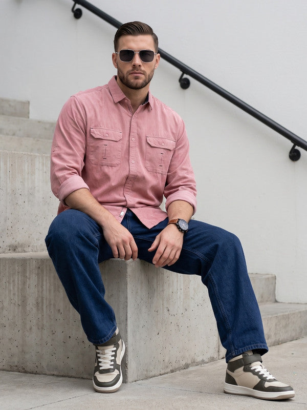 Kuons Avenue Men’s Dusty Pink Corduroy Casual Shirt