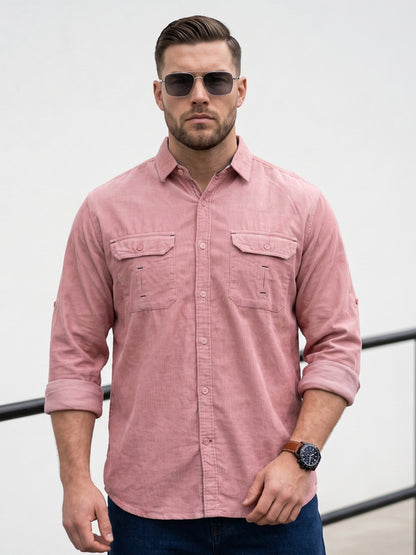 Kuons Avenue Men’s Dusty Pink Corduroy Casual Shirt