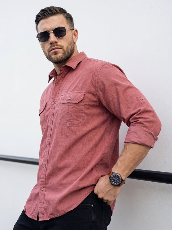 Kuons Avenue Men’s Dusty Rose Corduroy Casual Shirt