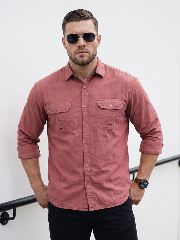 Kuons Avenue Men’s Dusty Rose Corduroy Casual Shirt