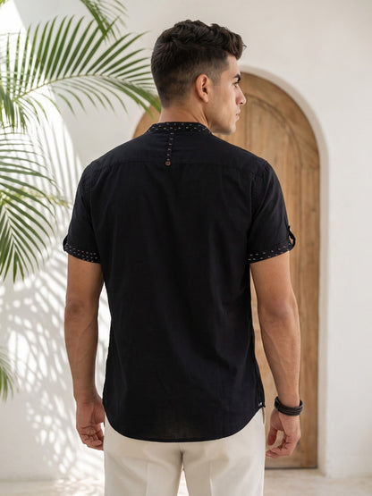 Kuons Avenue Men’s Black Linen Cotton Indo-Western Casual Shirt