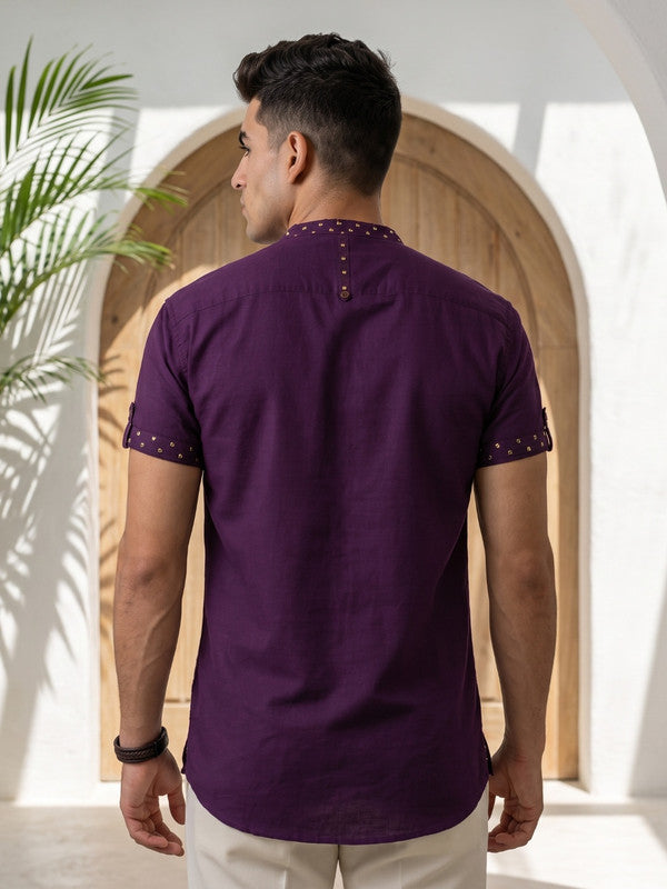Kuons Avenue Men’s Mulberry Linen Cotton Indo-Western Casual Shirt