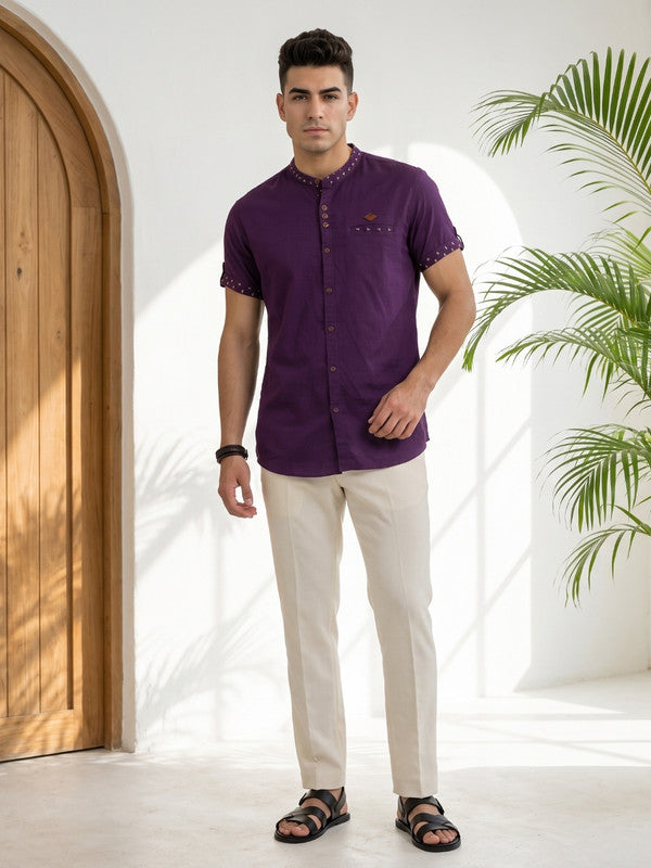 Kuons Avenue Men’s Mulberry Linen Cotton Indo-Western Casual Shirt
