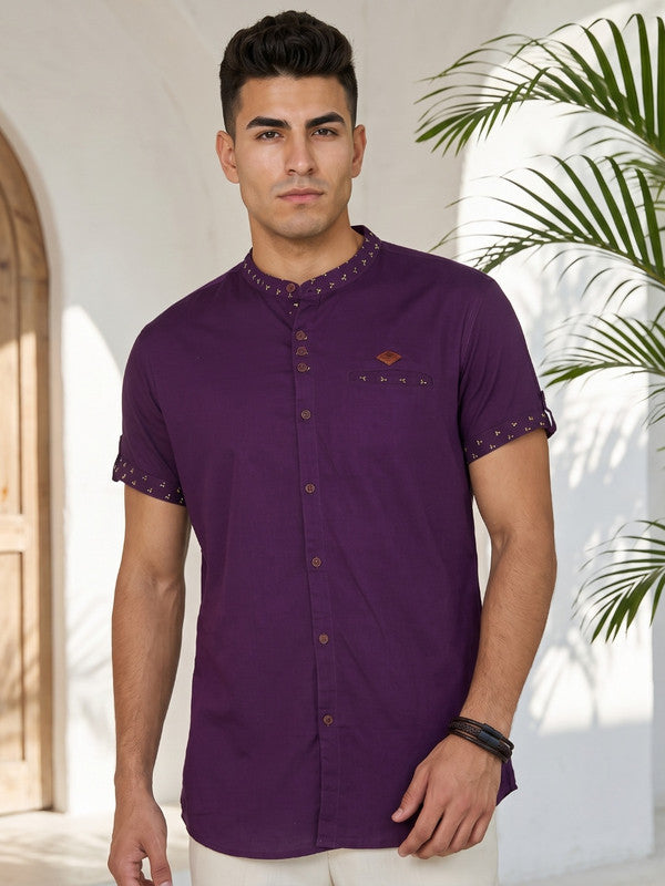 Kuons Avenue Men’s Mulberry Linen Cotton Indo-Western Casual Shirt