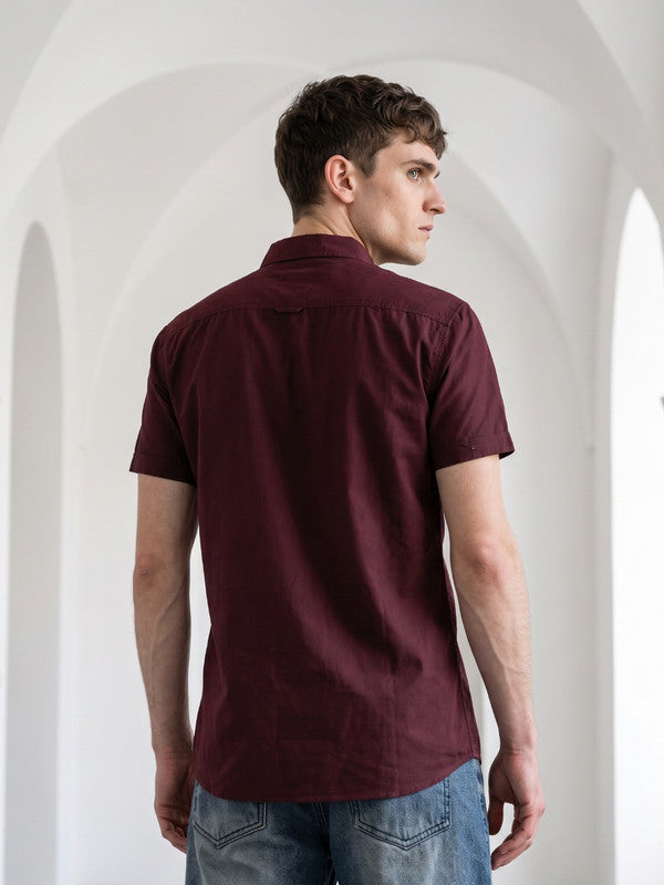 Kuons Men's Umber Brown Linen Cotton Casual Shirt