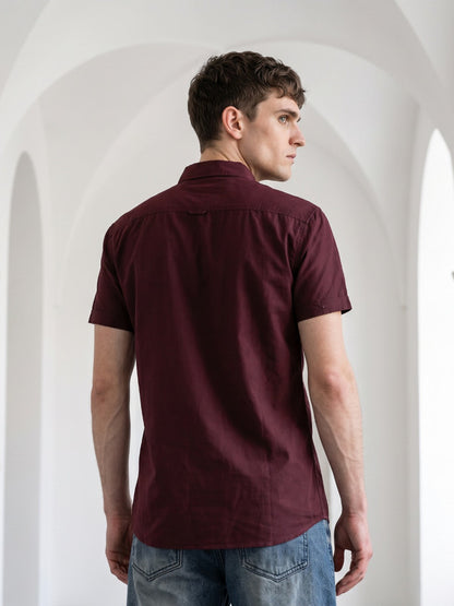 Kuons Men's Umber Brown Linen Cotton Casual Shirt