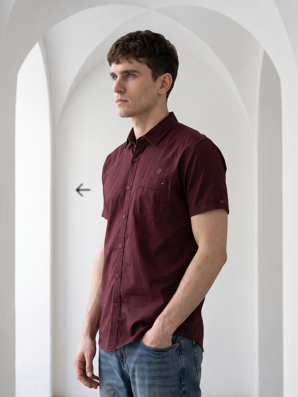Kuons Men's Umber Brown Linen Cotton Casual Shirt