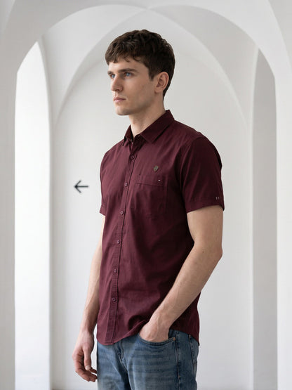 Kuons Men's Umber Brown Linen Cotton Casual Shirt