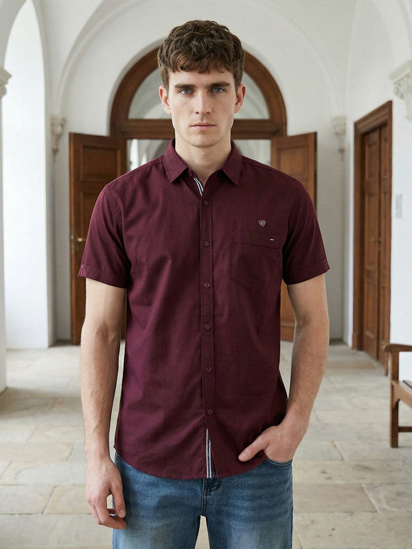 Kuons Men's Umber Brown Linen Cotton Casual Shirt
