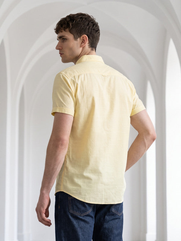Kuons Men's Cream Yellow Linen Cotton Casual Shirt
