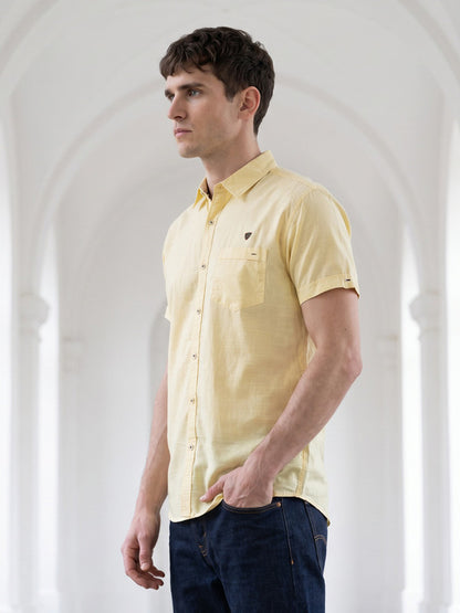 Kuons Men's Cream Yellow Linen Cotton Casual Shirt