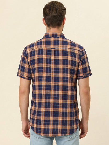 Kuons Men's Orange Indigo Cotton Checked Casual Shirt