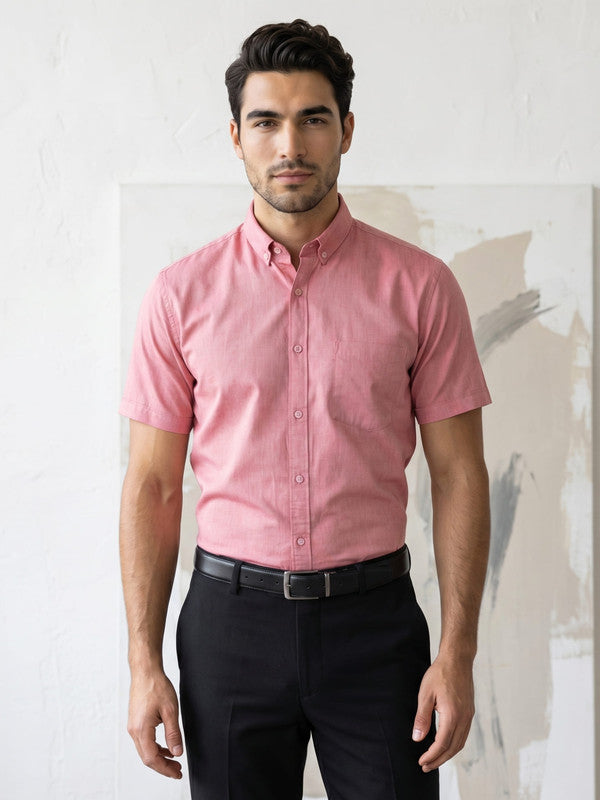 Kuons Men's Crimson Red Oxford Cotton Formal Shirt