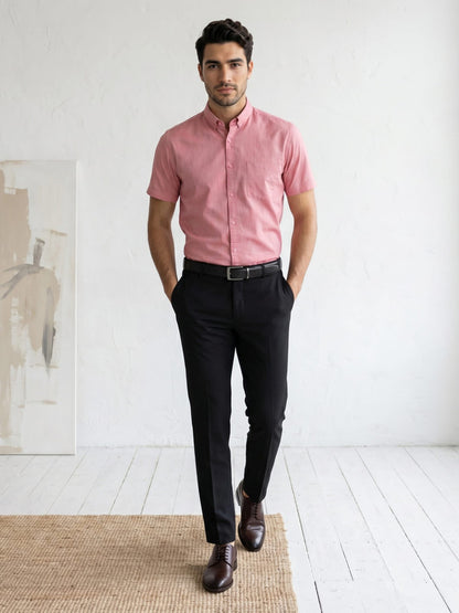 Kuons Men's Crimson Red Oxford Cotton Formal Shirt