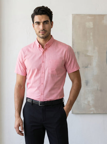 Kuons Men's Blush Pink Oxford Cotton Formal Shirt